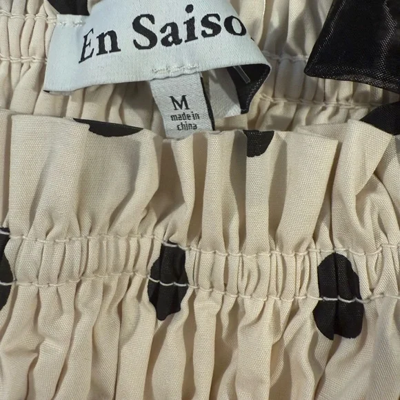 En Saison,  NWT Polka Dot Smocked Midi Dress Bow Strap Pockets, Size M - Picture 2 of 13